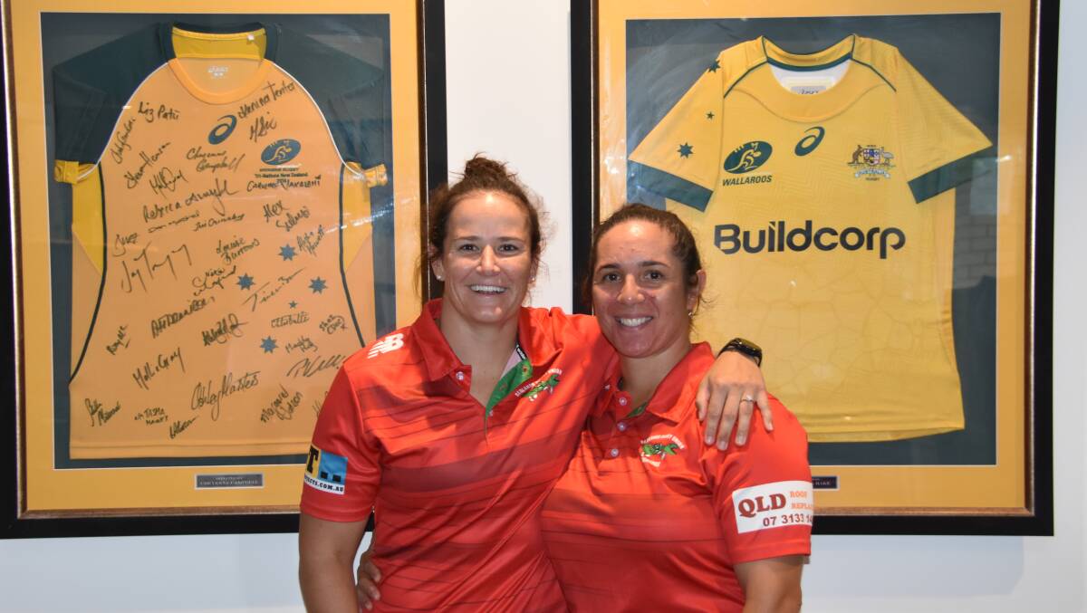 Ex-Wallaroo and Redlands Rugby Union head women's coach Cheyenne Campbell and Rugby 7s Olympian Shannon Parry play and coach at Redlands. Picture by Emily Lowe.