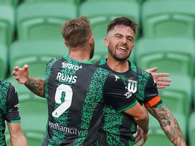 Josh Risdon (right) is heading back to Perth Glory after leaving Western United. (Scott Barbour/AAP PHOTOS)